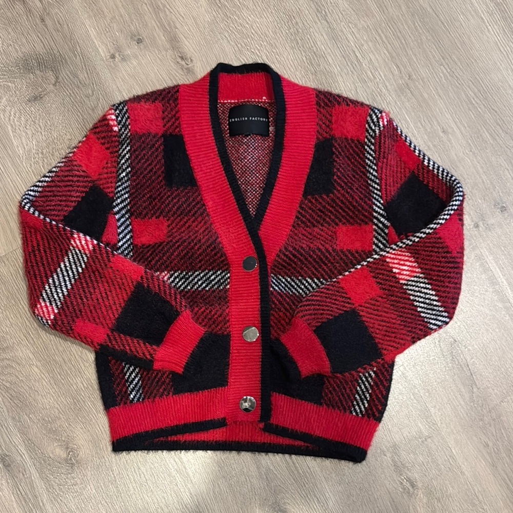 American Apparel Red Plaid Cardigan